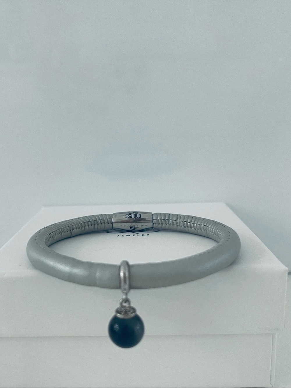 NEW Jennifer Lopez new Leather bracelet with silver dangling charm grey stone.